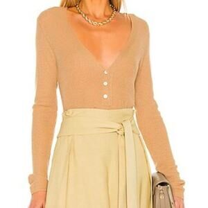 Vince Cashmere V-neck Henley Sweater in Pale Walnut